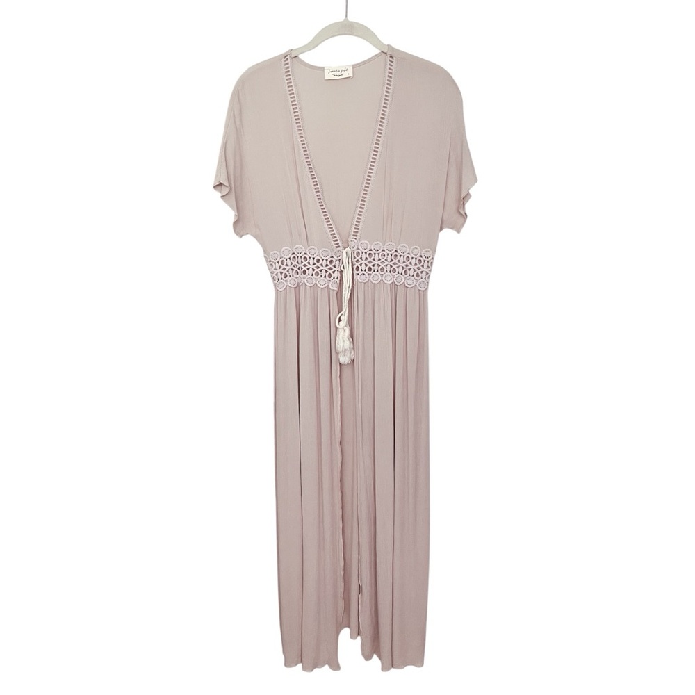 Lavender Field Beige Crochet Detail Duster Swimsuit Coverup Small